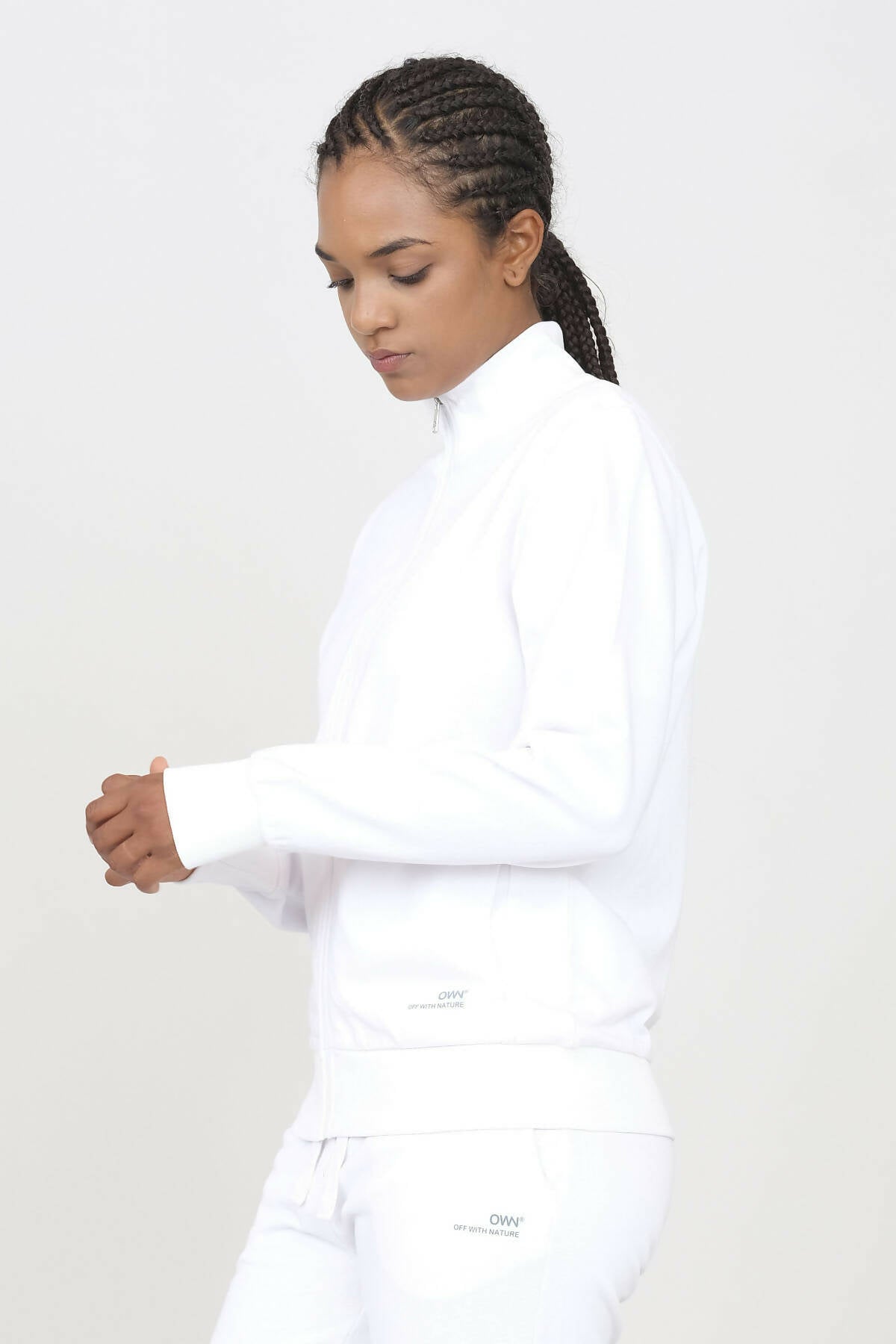 White high sales neck sweatshirt