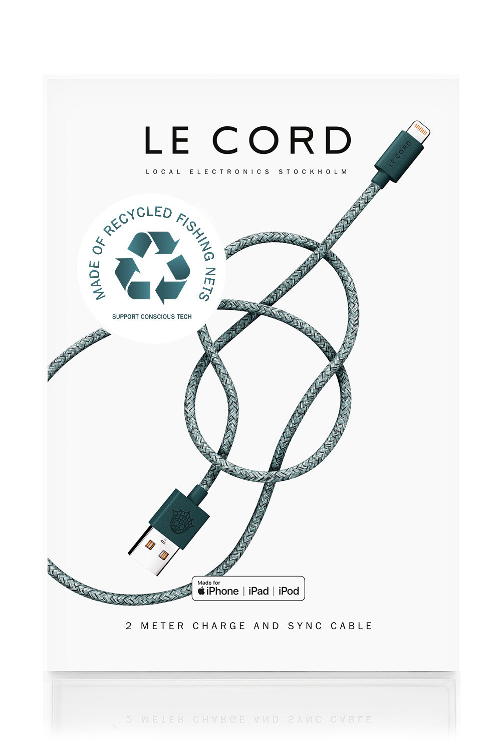 Green iPhone Lightning Cable - Recycled Nets