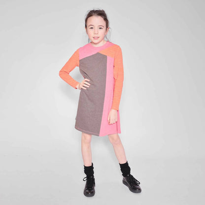 Girls Pink and Orange Colorblock Dress