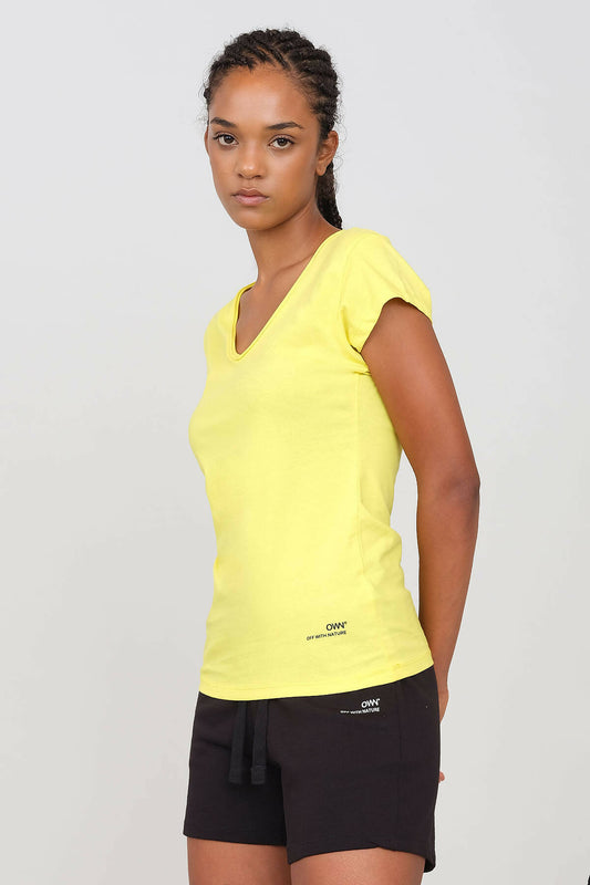 T-Shirt mit V-Ausschnitt Gelb