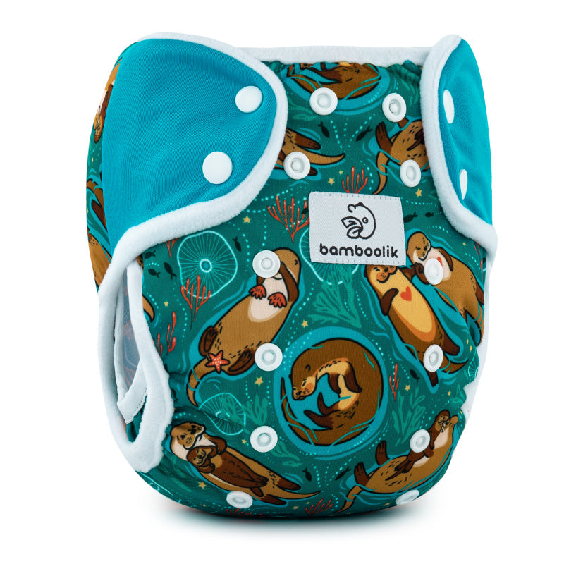 Bamboolik DUO | Diaper Cover | Color: Otters in love + turquoise, Closure: snaps