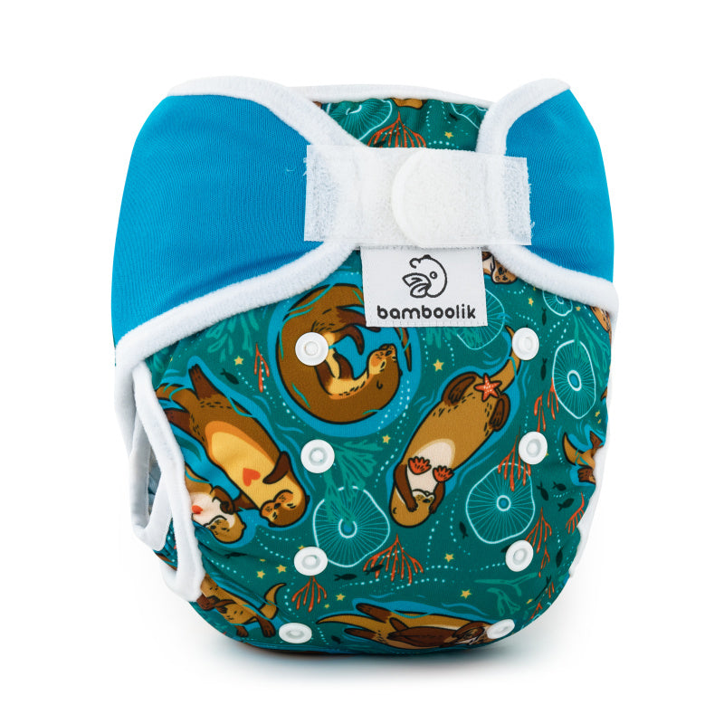 Bamboolik DUO| Diaper Cover | Color: Otters in love + Turquoise, Closure: Velcro closure