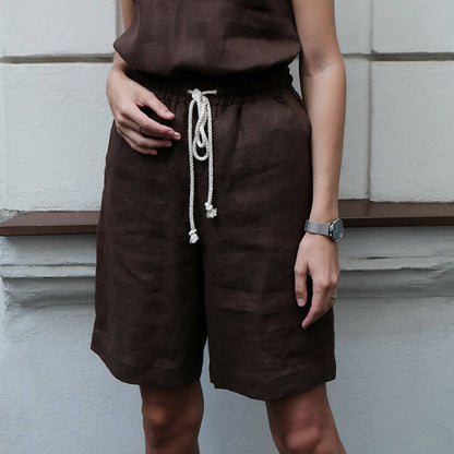 Brown linen loose shorts - 100% organic linen