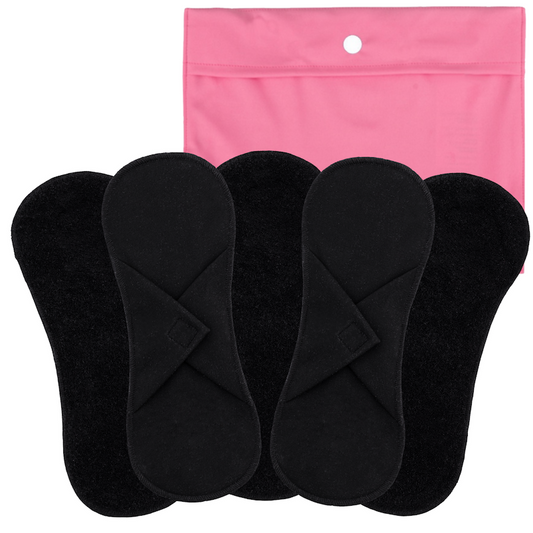 Reusable Sanitary Pad | Organic Cotton Terry | Velcro Closure, set of 5 - Black + XS Wetbag Pink