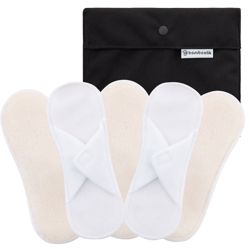 Reusable Sanitary Pad | Velcro fastener, set of 5 - white + black mini-bag