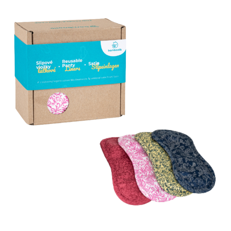 Bamboolik Washable Sanitary Pads | Satin & Organic Cotton | Color: Set of 4: Red, Pink, Yellow, Dark Blue, Variant: Gift Box (Push Button)