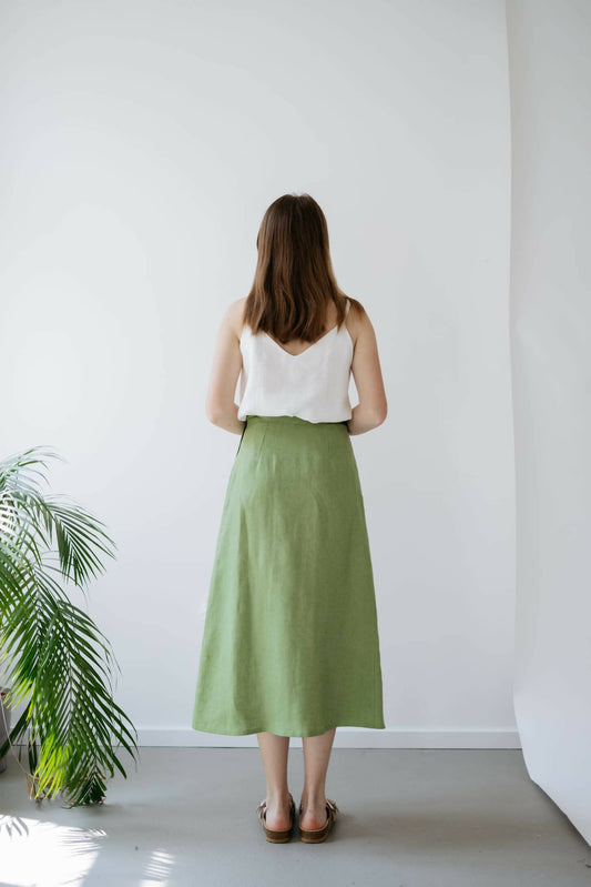 Fern Green Linen Wrap Skirt - 100% organic linen
