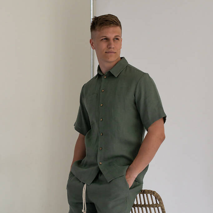 Natural Men's linen shirt - Short sleeve - 100% organic linen