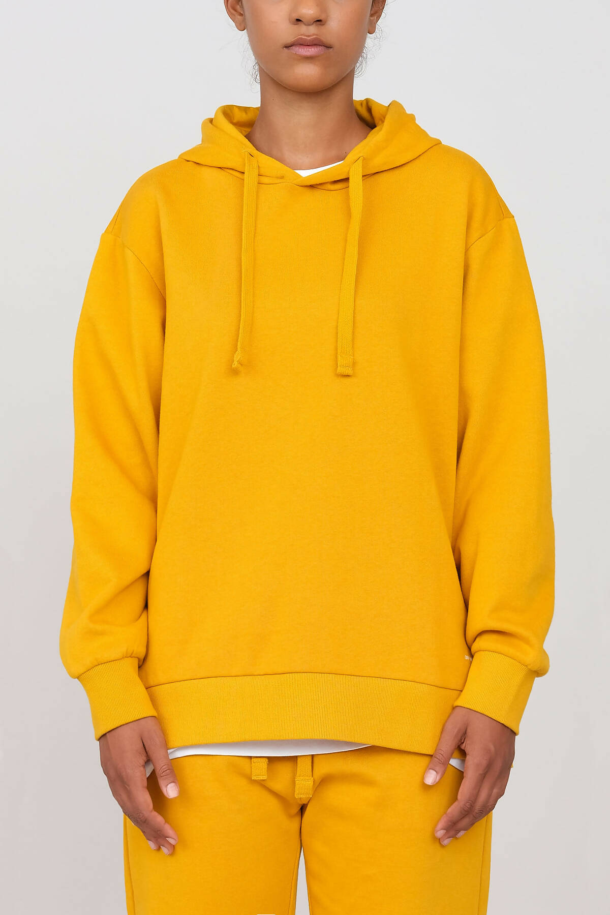 Brushed Hoodie with side slits Ocher
