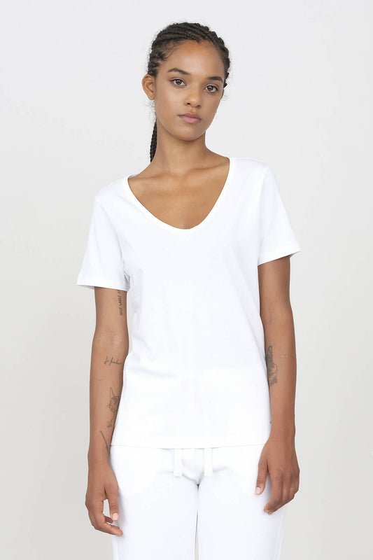 T-Shirt mit tiefem Ausschnitt Weiß