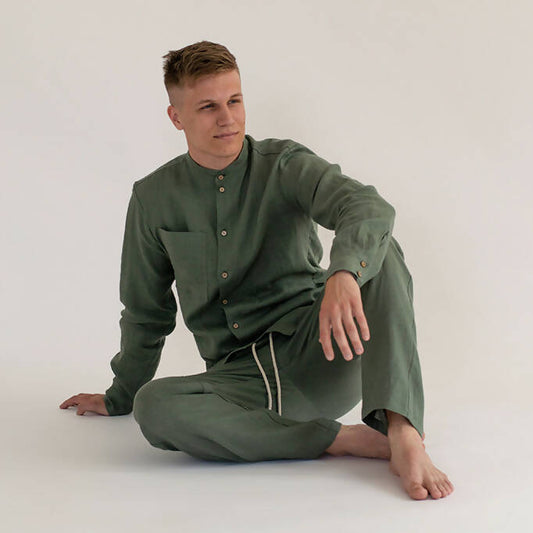 Green Pine Men's linen pants - 100% organic linen