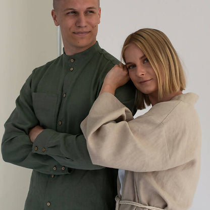 Camisa de hombre de lino con cuello alzado - 100 % lino orgánico