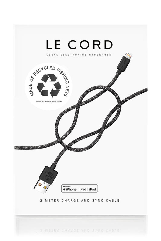 Black iPhone Lightning cable - 2 meter - Made of recycled fishing nets