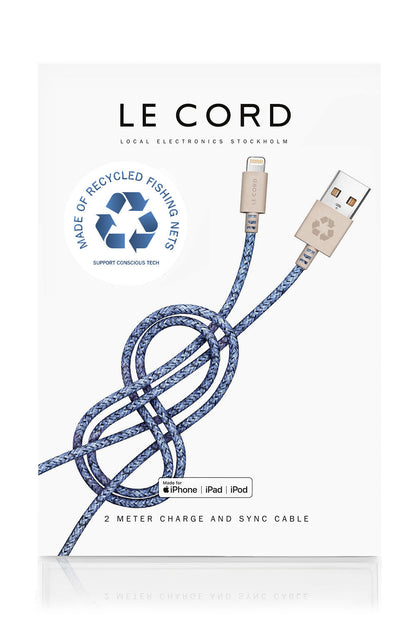 Bleu iPhone Lightning cable - 2 meter - Made of recycled fishing nets