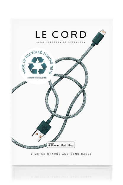 Green iPhone Lightning cable - 2 meter - Made of recycled fishing nets