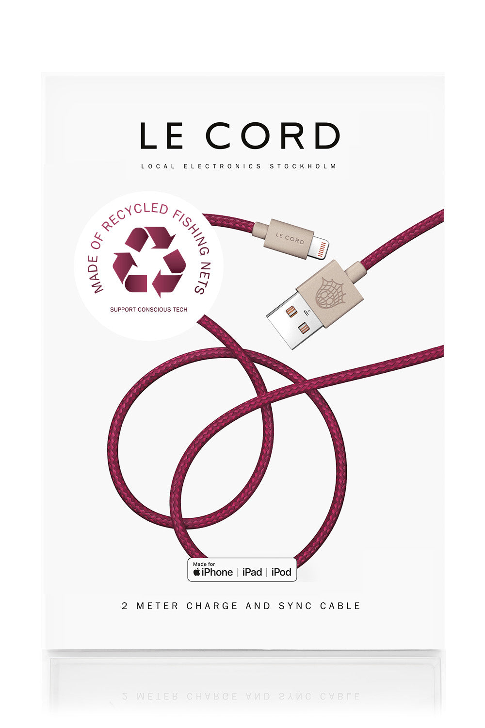 Plum iPhone Lightning cable - 2 meter - Made of recycled fishing nets