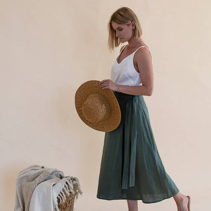 Pine Green Linen Wrap Skirt - 100% organic linen