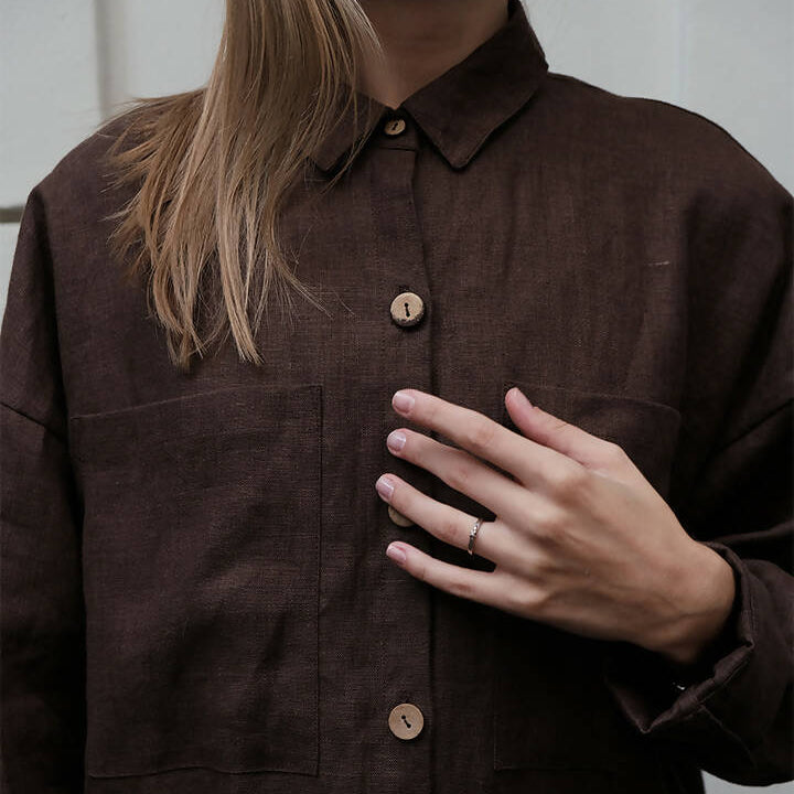 Brown oversized linen shirt - 100% organic linen