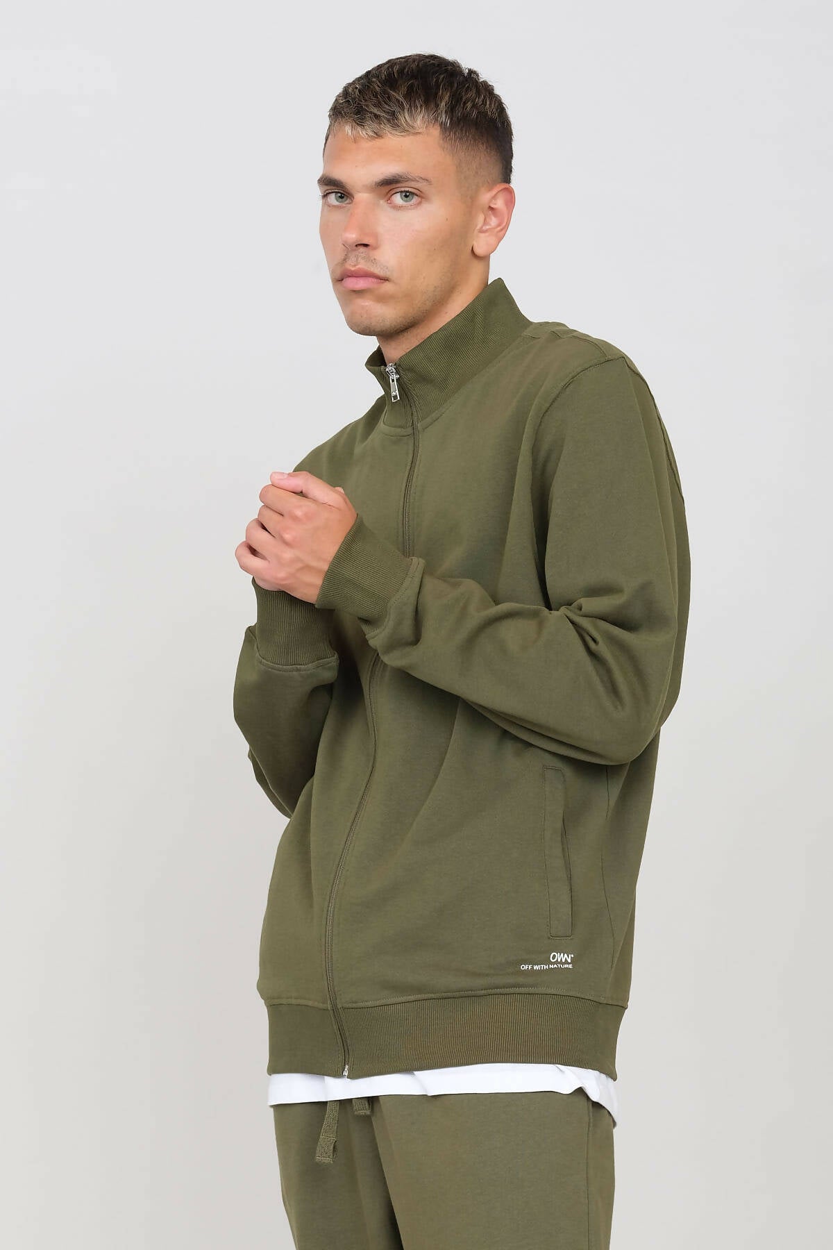 Brushed High Neck Zipped Sweatshirt Military Green