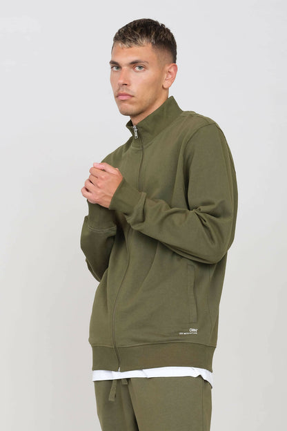 Brushed High Neck Zipped Sweatshirt Military Green