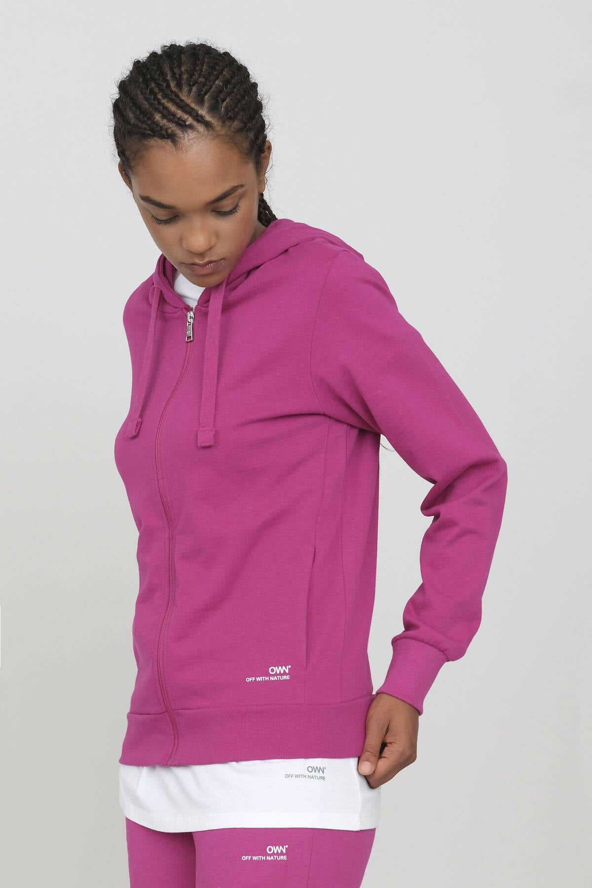 Hoodie with zip Fucsia