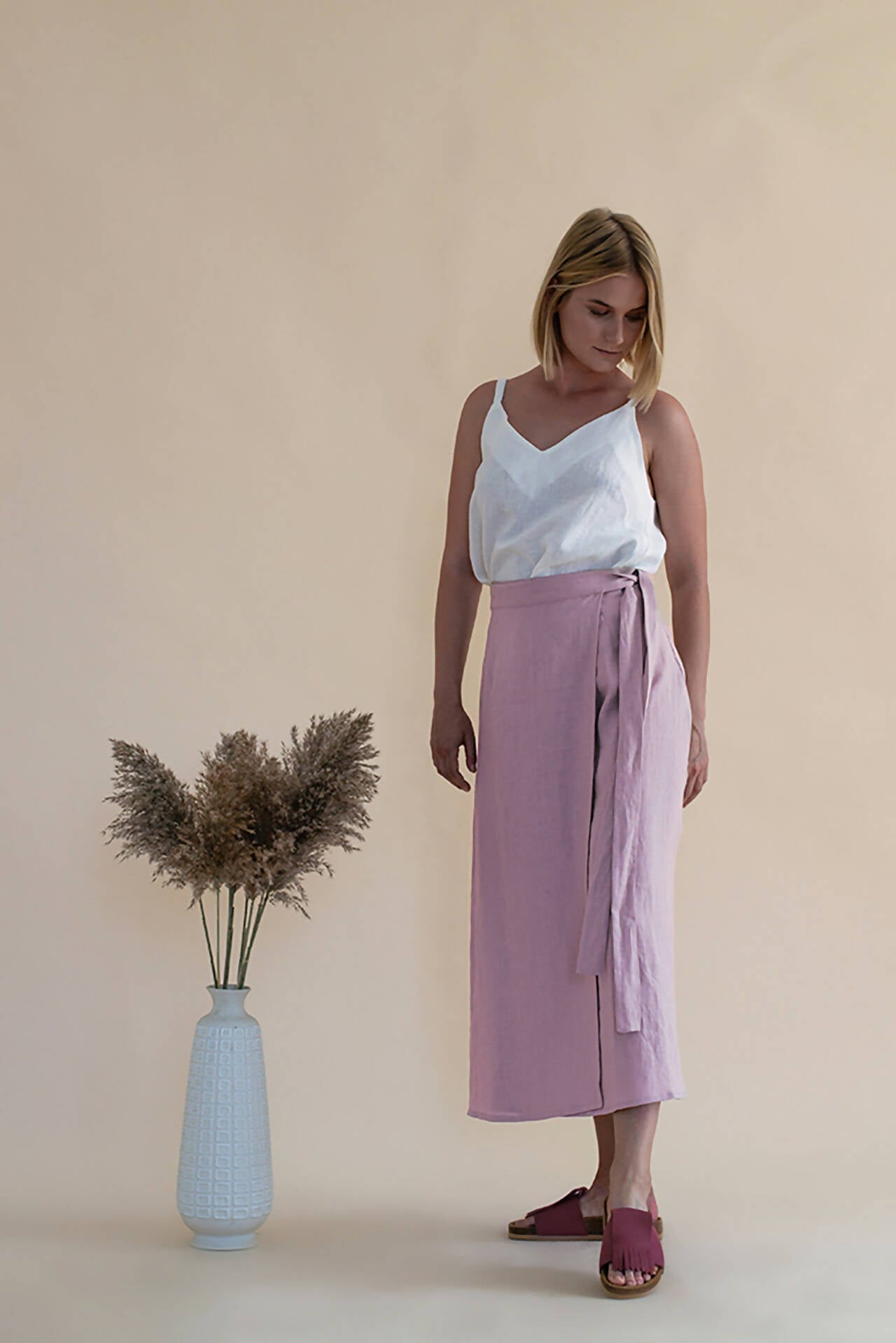 Dusty Pink Linen Wrap Skirt - 100% organic linen