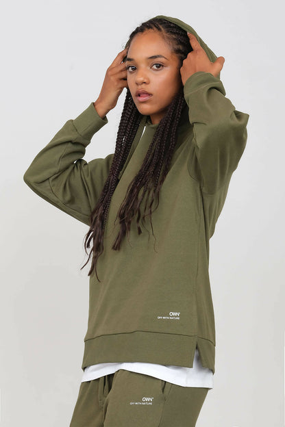 Brushed Hoodie with side slits Military Green