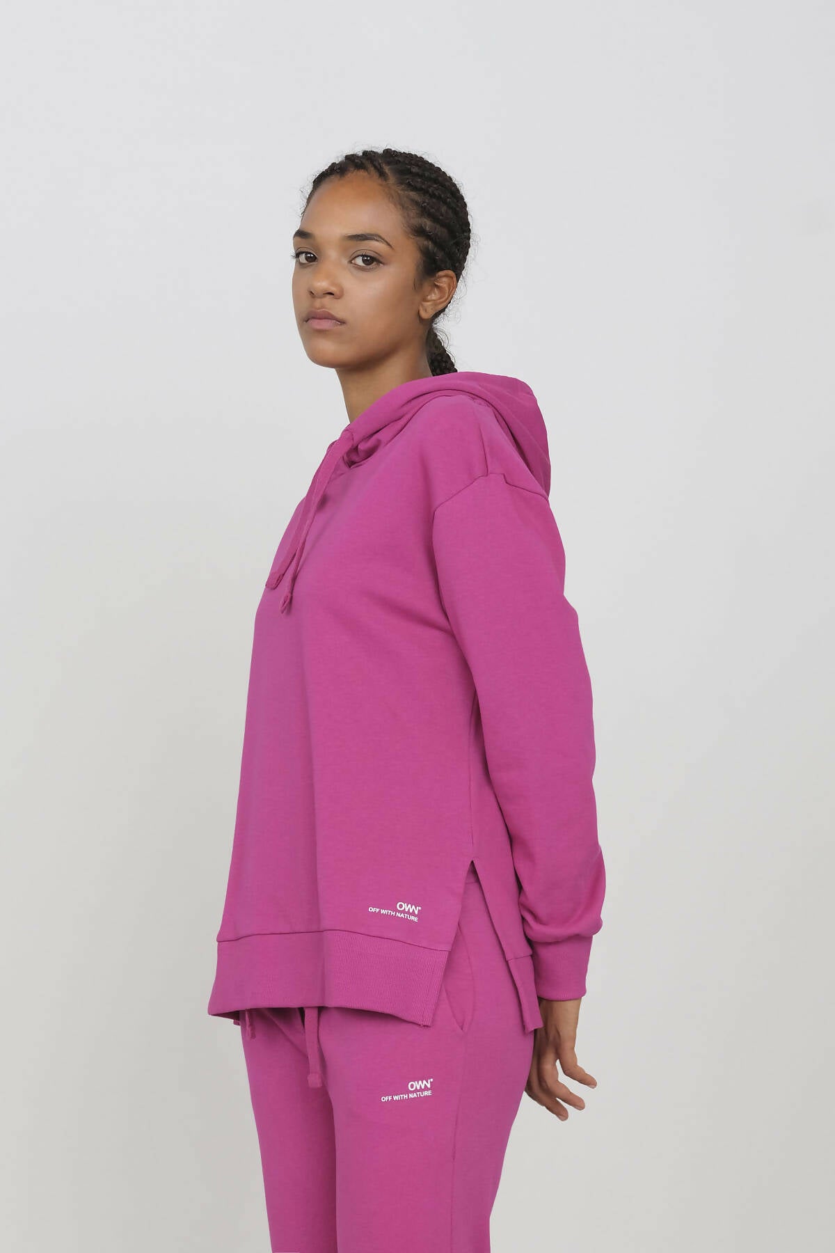 Hoodie with side slits Fucsia
