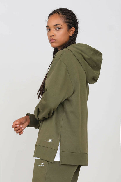 Brushed Hoodie with side slits Military Green