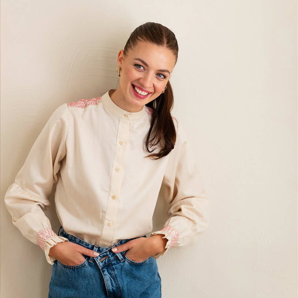 Vilma shirt pink embroidery