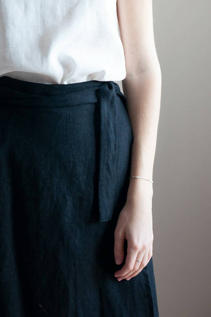Black Linen Wrap Skirt - 100% organic linen