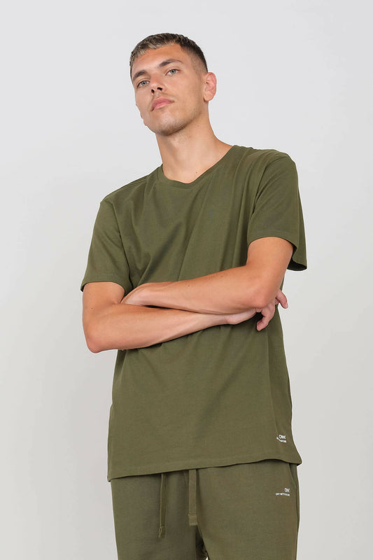 T-Shirt mit Rundhalsausschnitt in Militärgrün