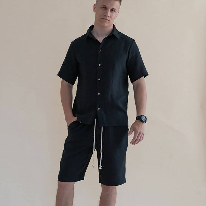 Black Men's linen shorts - 100% organic linen