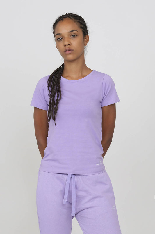 Round Neck Stretch T-shirt Purple